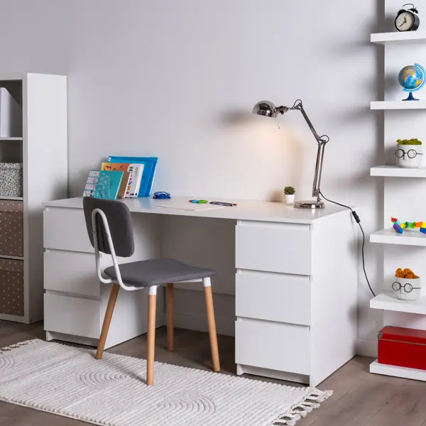 Стол письменный Праксис 6 ящиков 151x75x65 см ЛДСП цвет белый