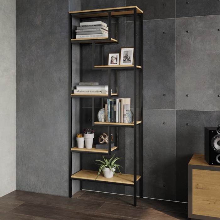 Стеллаж, 800×300×2120 мм, цвет чёрный муар/дуб бунратти