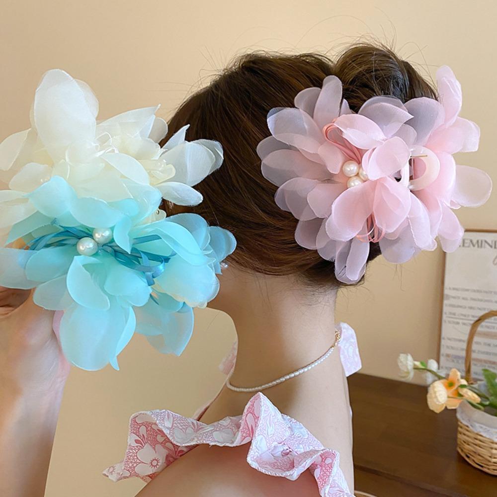 Ткань Жемчуг Цветок Цветок Акула Заколки Искусственный Жемчуг Цветок Заколки Цветок Волосы Коготки Женский белый